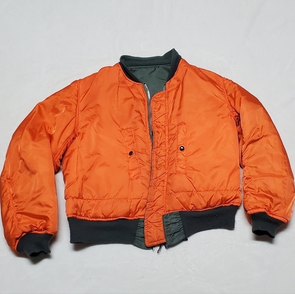 VINTAGE 80s US Army Green Orange Reversible Flyers Jacket Flight Jacket Airforce - Picture 10 of 16